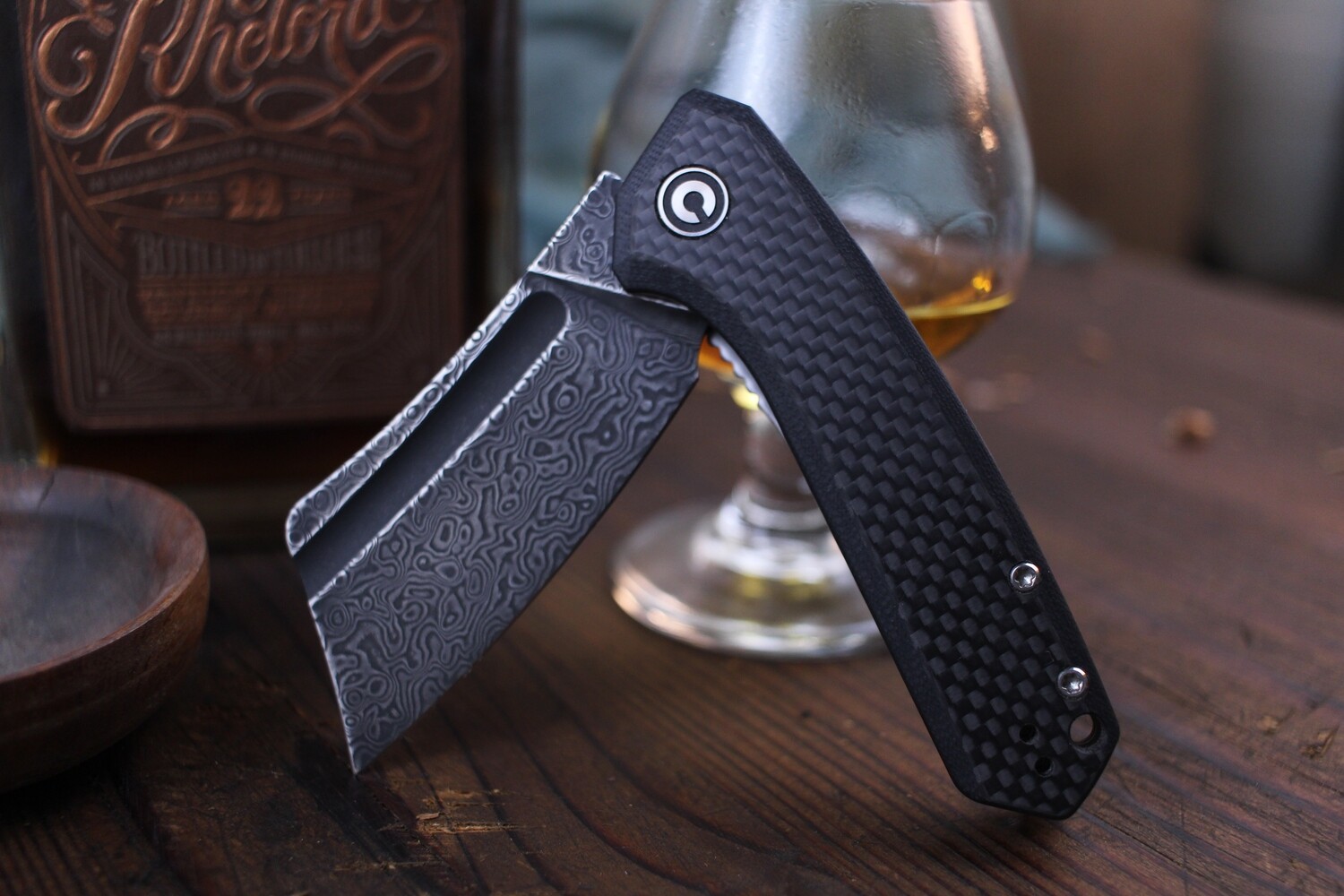 Civivi Mini Bullmastiff 3&quot; Folding Knife / Carbon Fiber / Damascus ( Pre Owned )