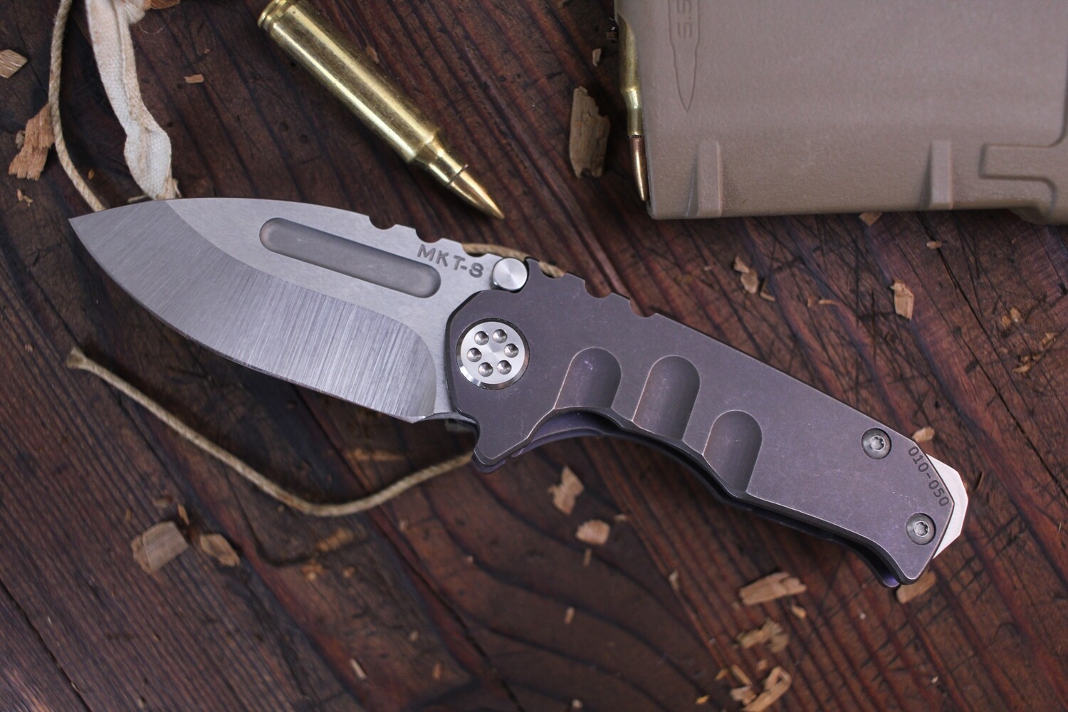 Medford Knife and Tool (MKT) Micro Praetorian T 2.875&quot; Folding Knife / Violet Anodized Titanium / Satin S35VN ( Pre Owned )