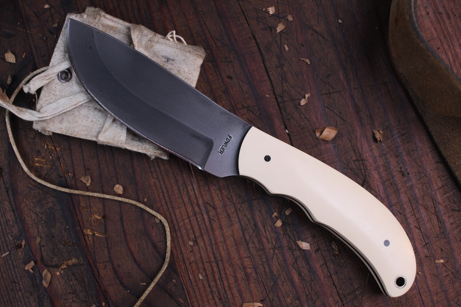 Fowler Custom Knife Skinner 4.5&quot; Fixed Blade Knife / Antique Micarta / O1 Tool Steel ( Pre Owned )