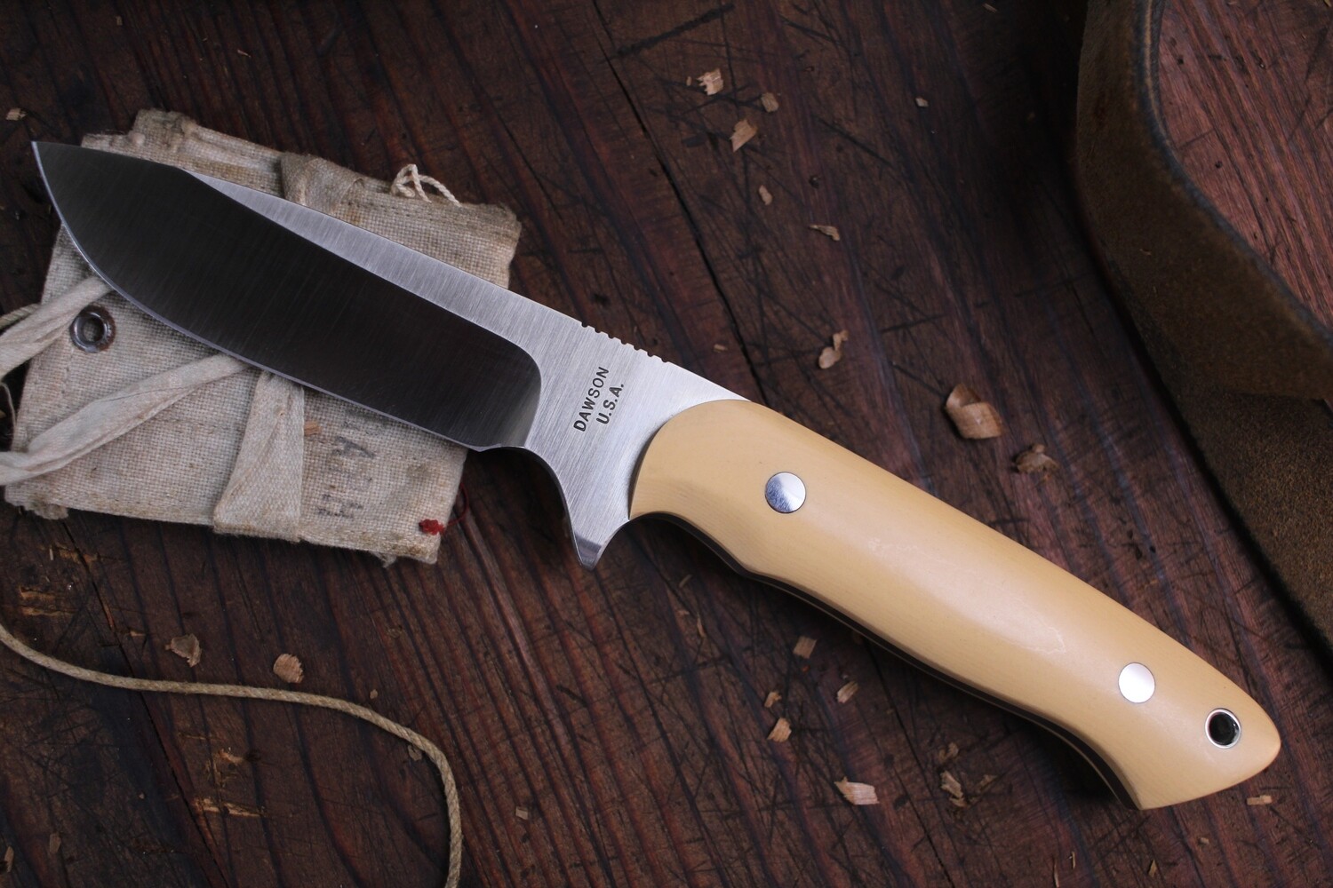 Barry Dawson Elk Skinner #33 4.5&quot; Fixed Blade Knife / Yellow Paper Micarta / Stainless ( Pre Owned )