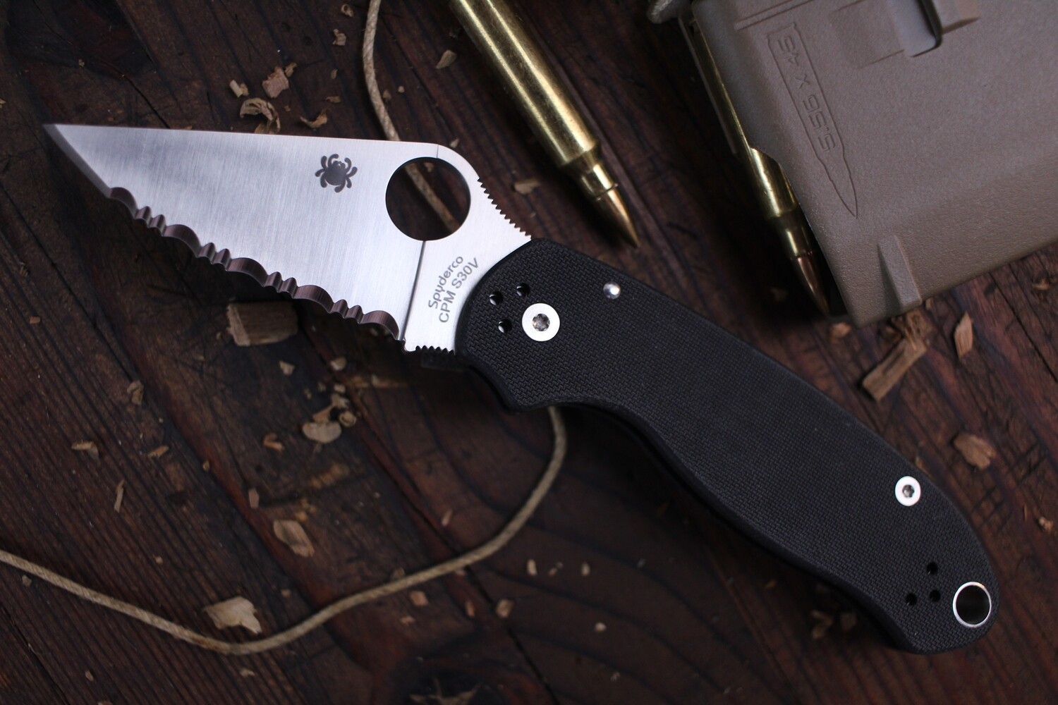 Spyderco Para 3 3&quot; Compression Lock Knife,  Black G-10 / Satin Full Serrated (Pre Owned / No Box)