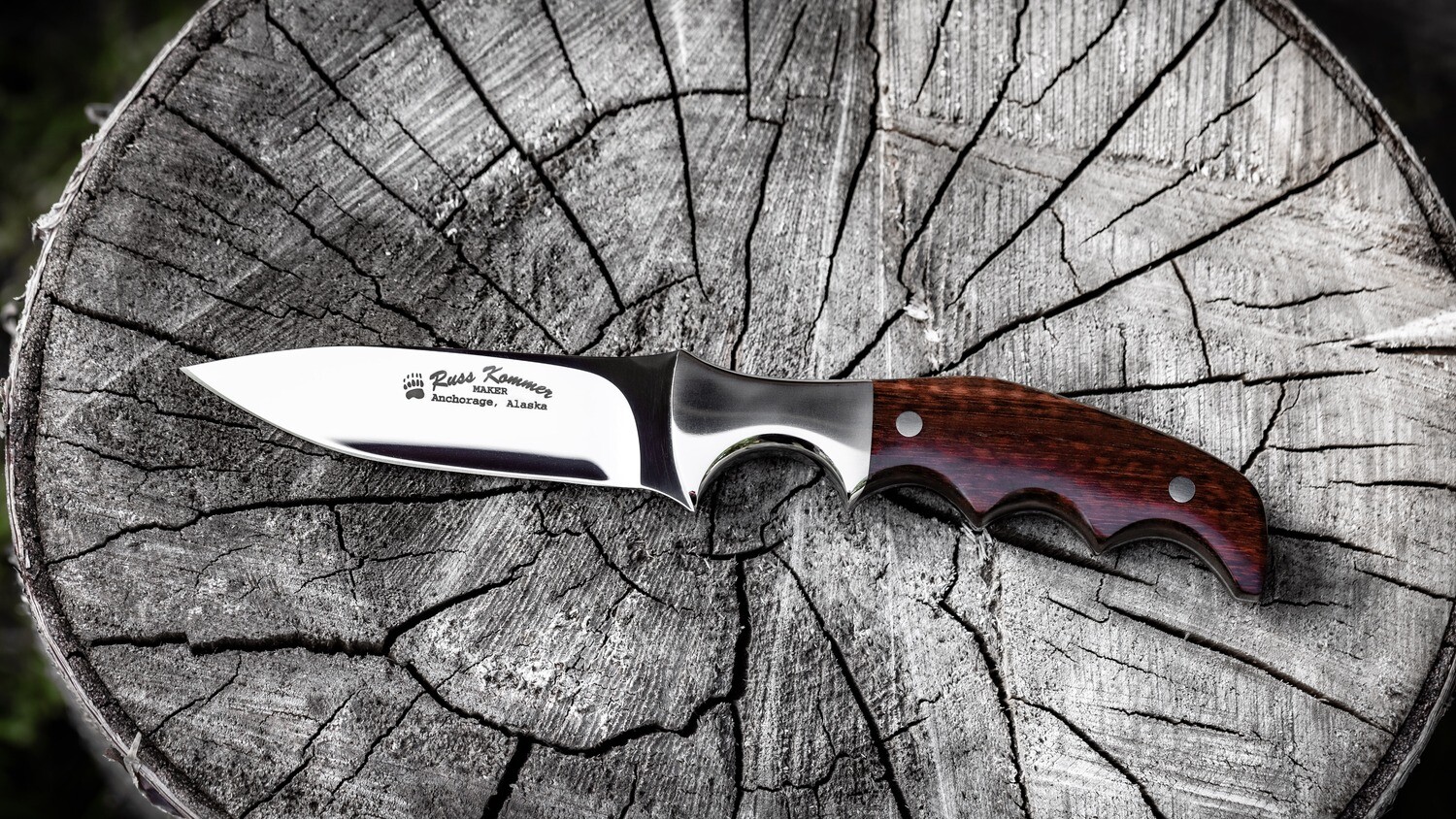 Russ Kommer Custom Classic Alaska 3.375&quot; Fixed Blade Knife / Snakewood / Polished RWL-34