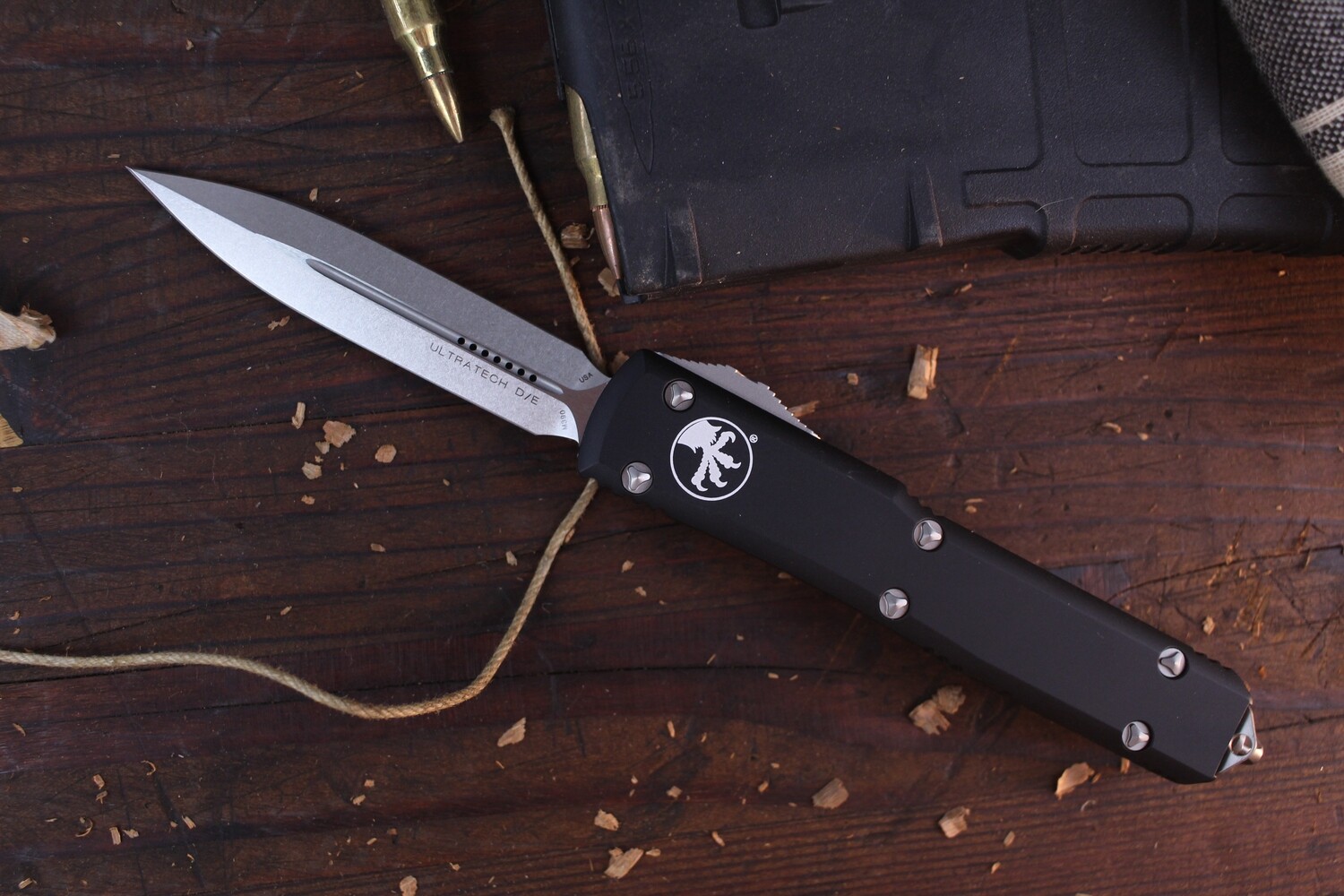 Microtech Ultratech D/E 3.4&quot; OTF Auto / Black Aluminum / Stonewashed