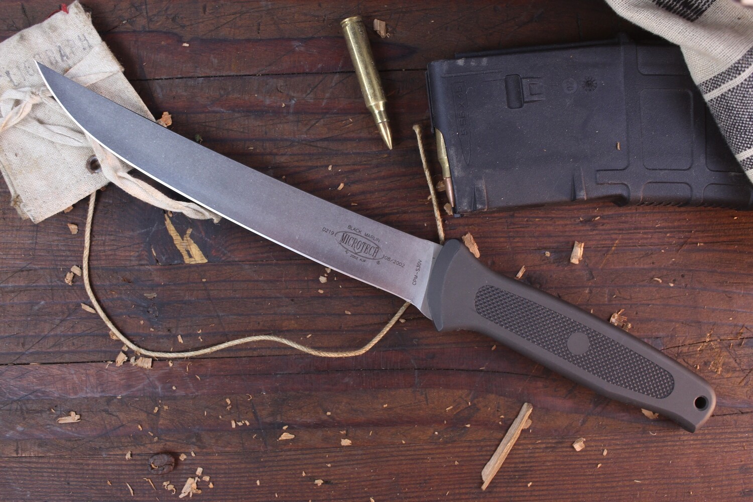 Microtech Classic Black Marlin 7&quot; Fillet Knife / Aluminum &amp; Rubber / CPM-S30V / #219 ( Pre Owned )