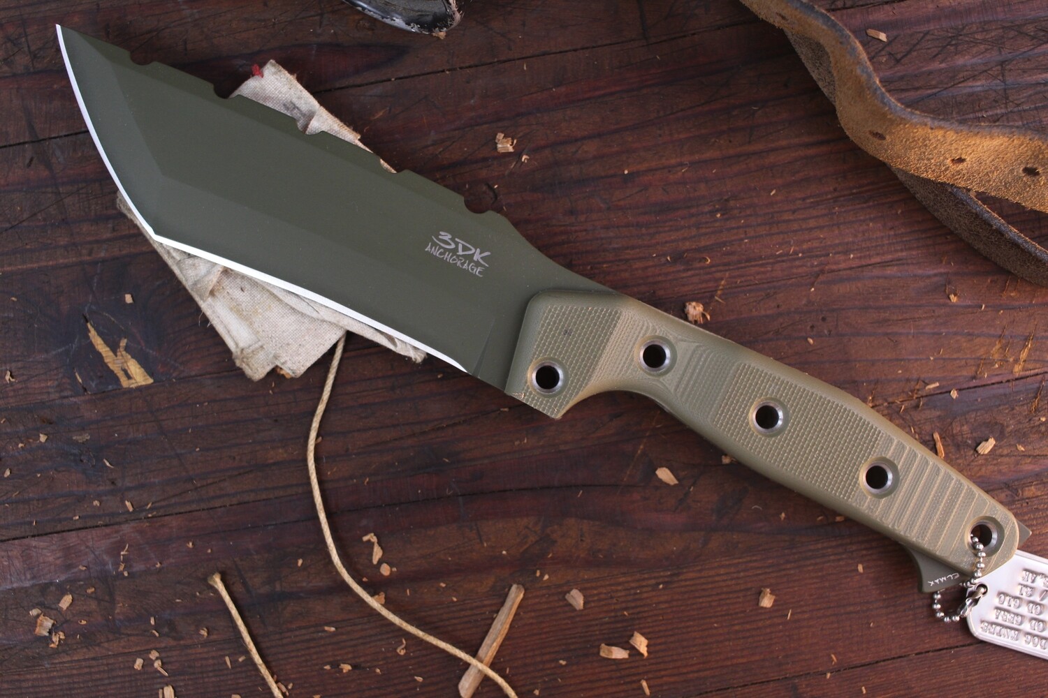 3DK Amuk 6&quot; Fixed Tanto Point, OD Green Cerakote Elmax Blade / OD G10 Handle