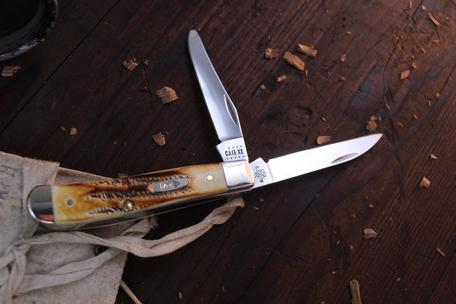 Case Wharncliffe Mini Trapper 6.5207W 3.5&quot; / Jigged Burnt Bonestag / Silver Bolsters