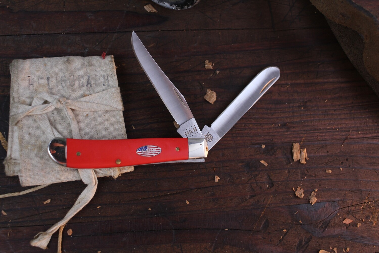 Case American Workman Mini Trapper 4207SS 3.5&quot; / Red Synthetic / Silver Bolsters ( Discontinued )