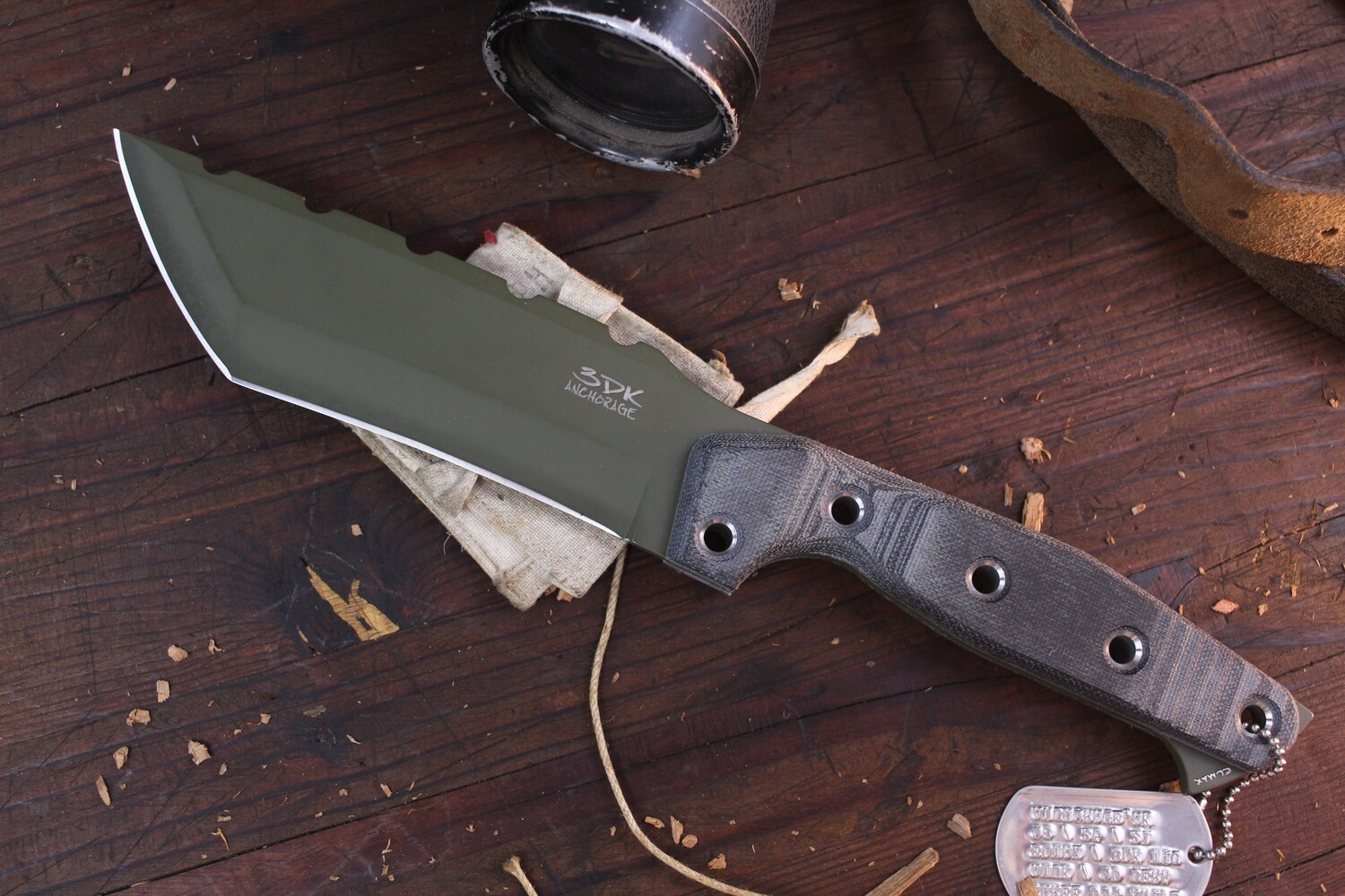 3DK Amuk 6&quot; Fixed Tanto Point, OD Green Cerakote Elmax Blade / Black Micarta Handle