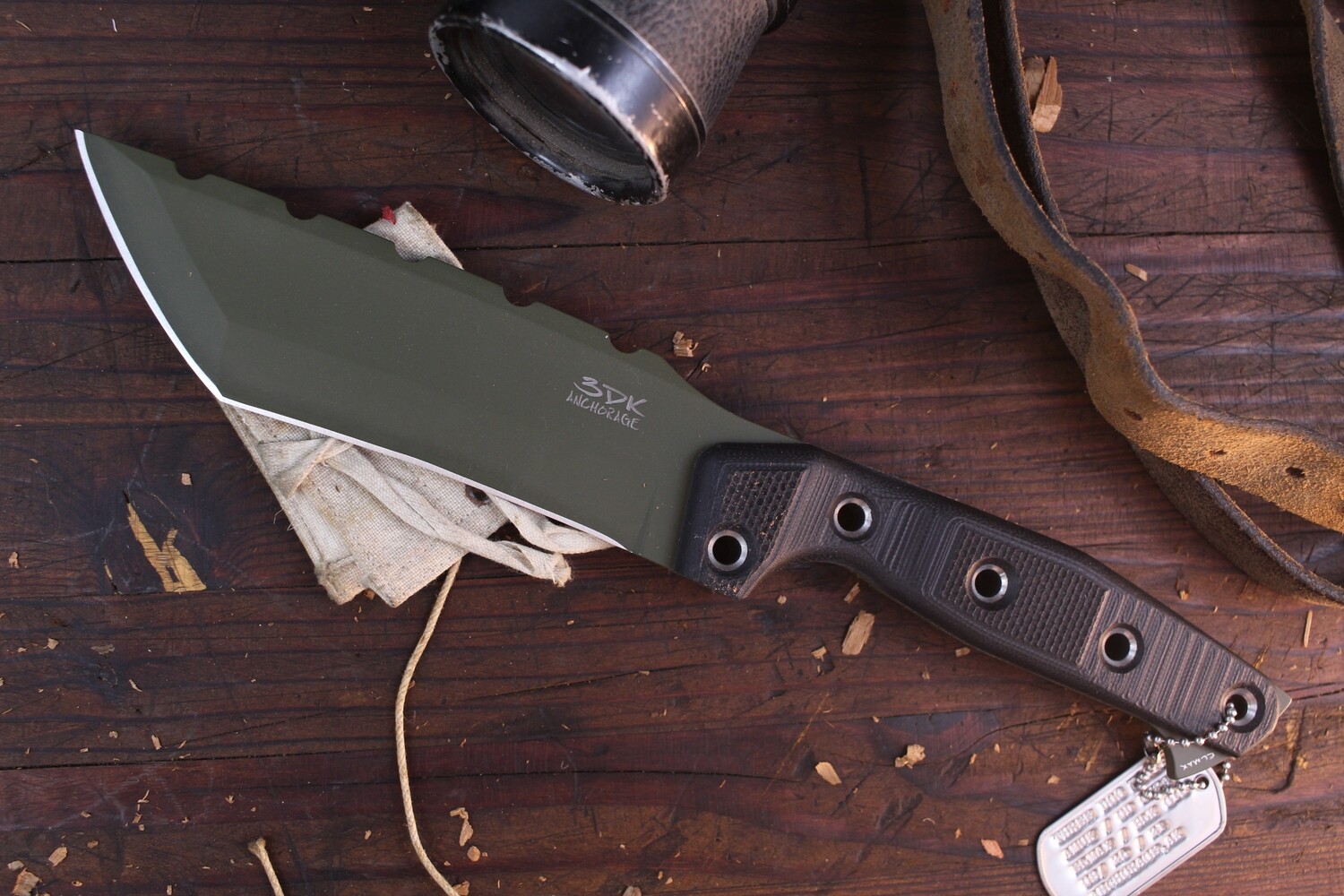 3DK Amuk 6&quot; Fixed Tanto Point, OD Green Cerakote Elmax Blade / Black G10 Handle