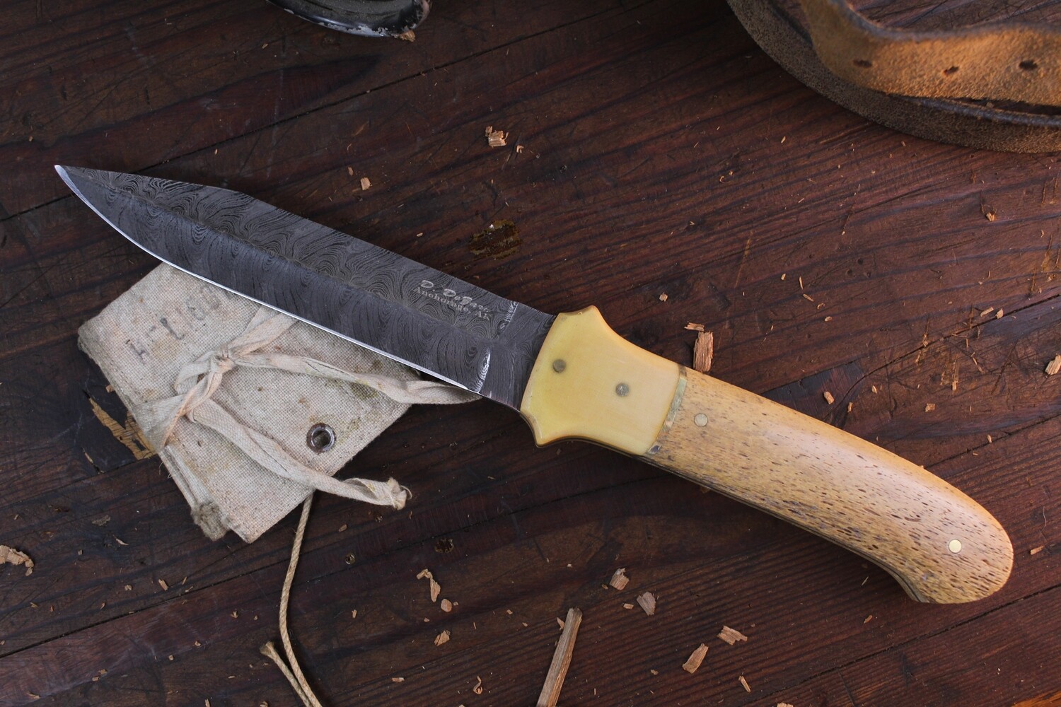 Don Dezarn Fighter 5.5&quot; Fixed Blade Knife / Westinghouse Micarta &amp; Stellar Sea Cow / Damascus / Double Hollow Grind
