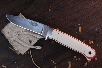 W. G. Stegner #01 Drop Point 4” Fixed Blade / Red Striped White Micarta  / Satin ATS-34