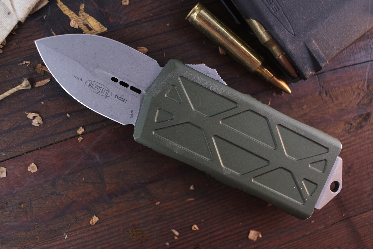 Microtech Exocet Dagger 1.9&quot; CA Legal OTF Automatic Knife / OD Green / Apocalyptic ( Pre Owned )