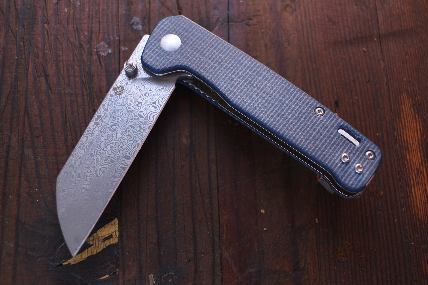 QSP Penguin 3.12&quot; Folding Knife / Blue Denim Micarta / Damascus ( Pre Owned )