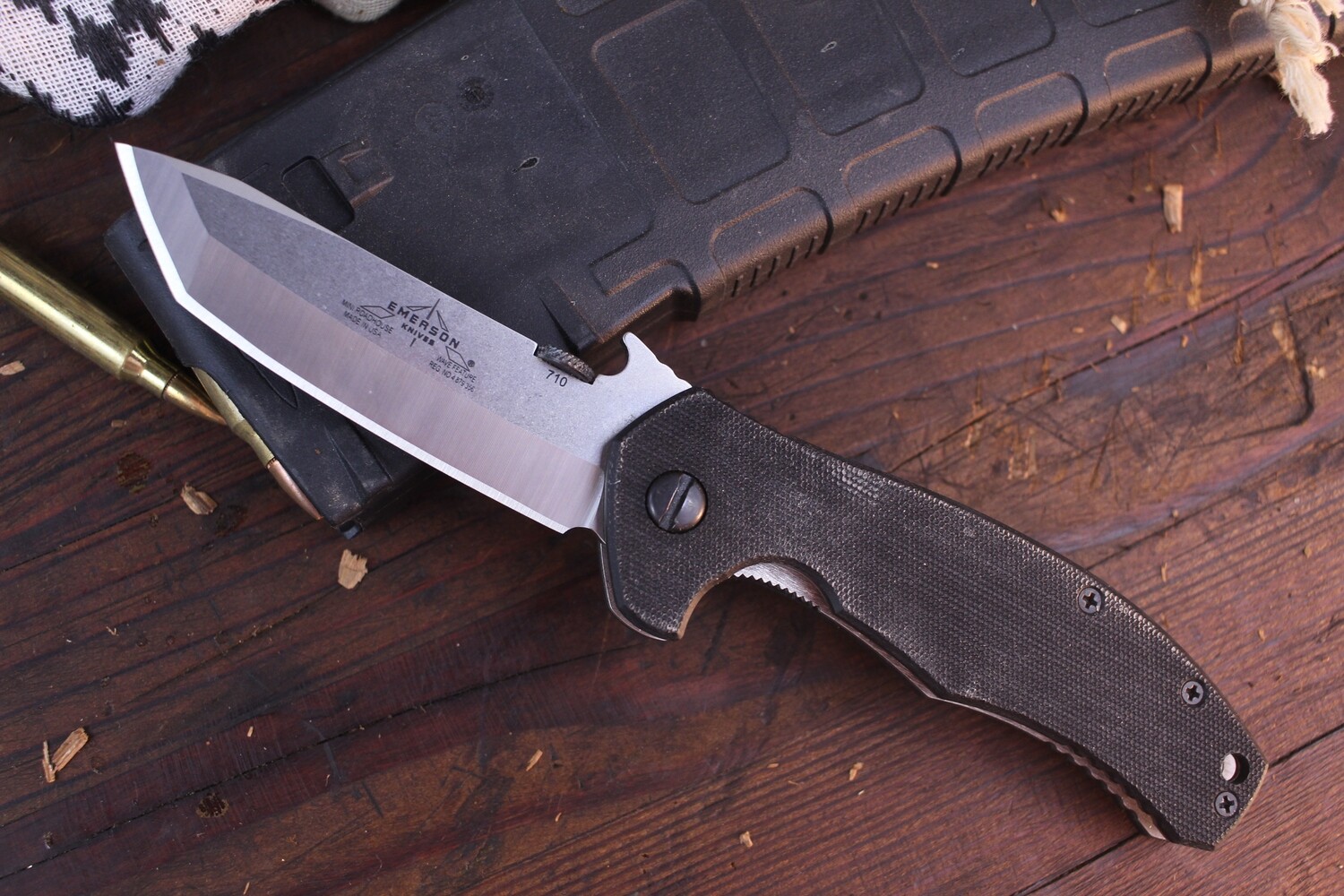 Emerson Mini Roadhouse SF 3.4&quot; Wave Hook Folder / Black G10 / Satin 154CM ( Pre Owned )