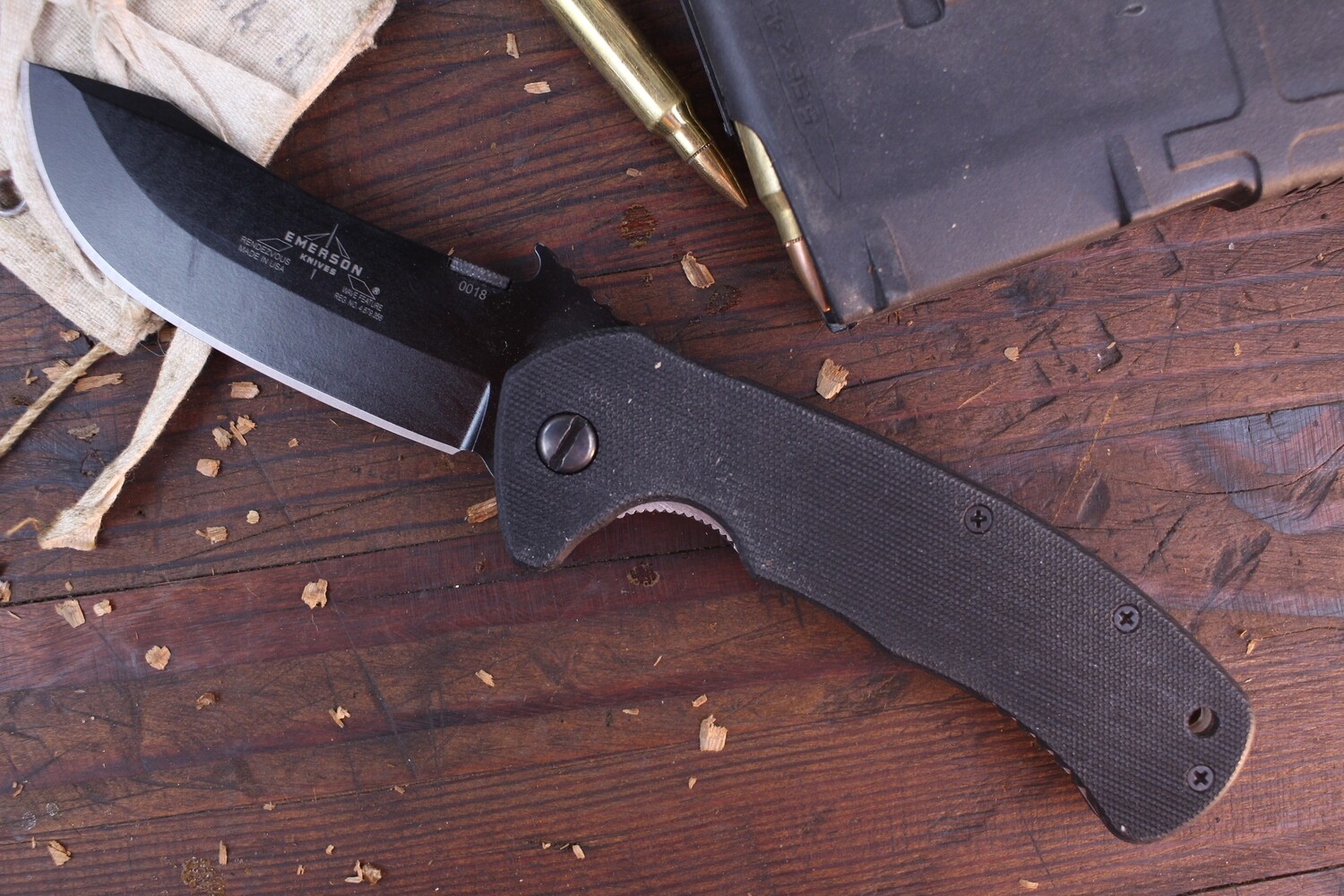 Emerson Rendezvous BT 3.6&quot; Wave Hook Folder / Black G10 / Black 154CM ( Pre Owned )