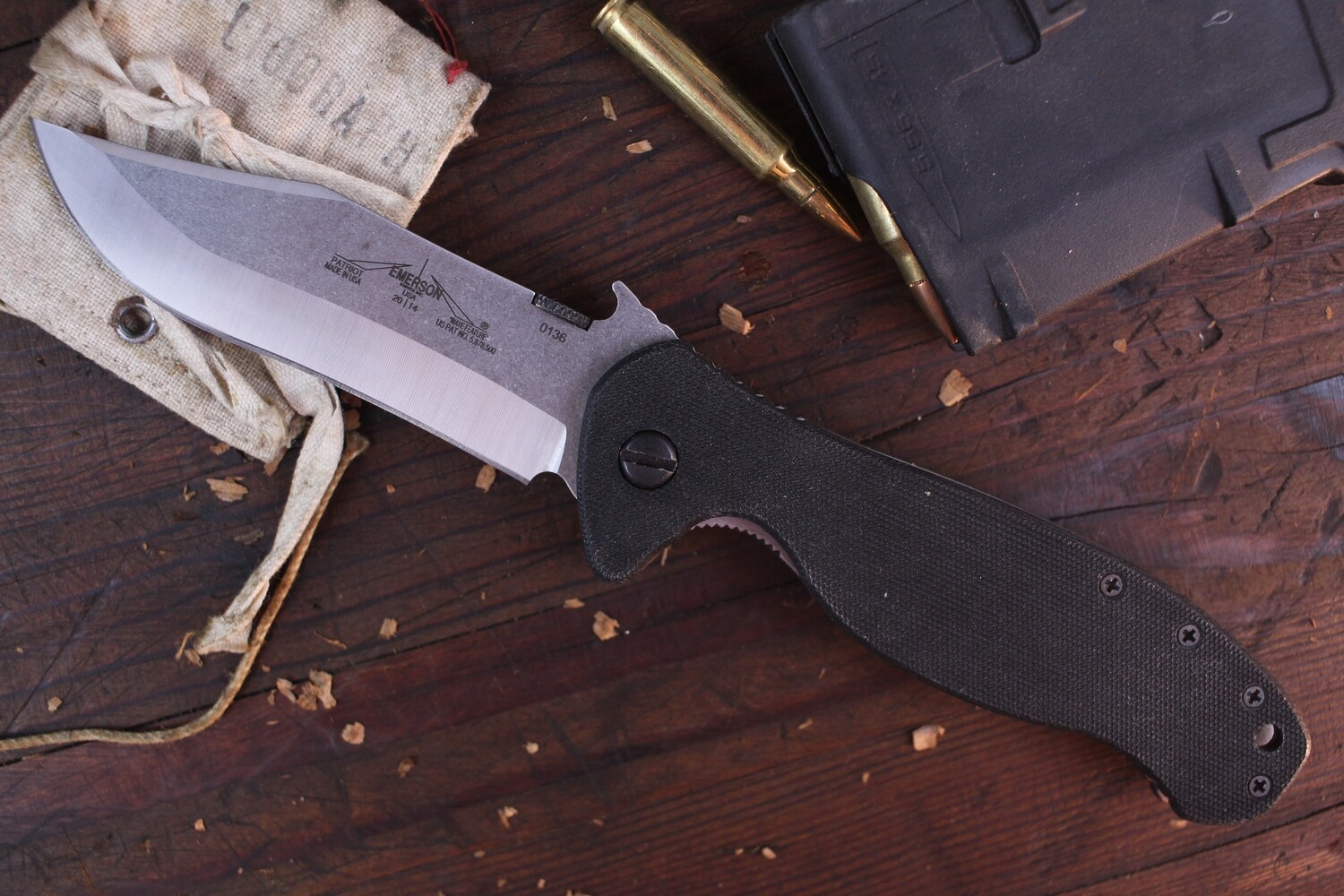 Emerson Patriot SF 3.9&quot; Wave Hook Folder / Black G10 / Stonewash 154CM ( Pre Owned )