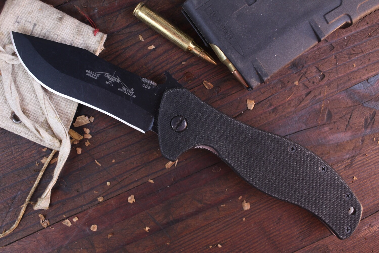 Emerson Vindicator BT 3.75&quot; Wave Hook Folder / Black G10 / Black 154CM ( Pre Owned )