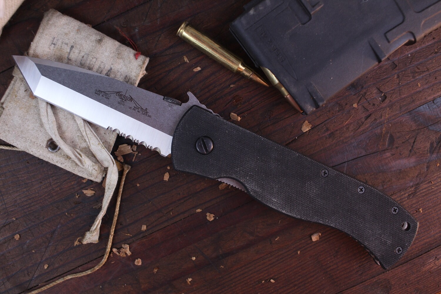 Emerson Super CQC-7 SFS 3.78&quot; Wave Hook Folder / Black G10 / Stonewash Serrated 154CM ( Pre Owned )