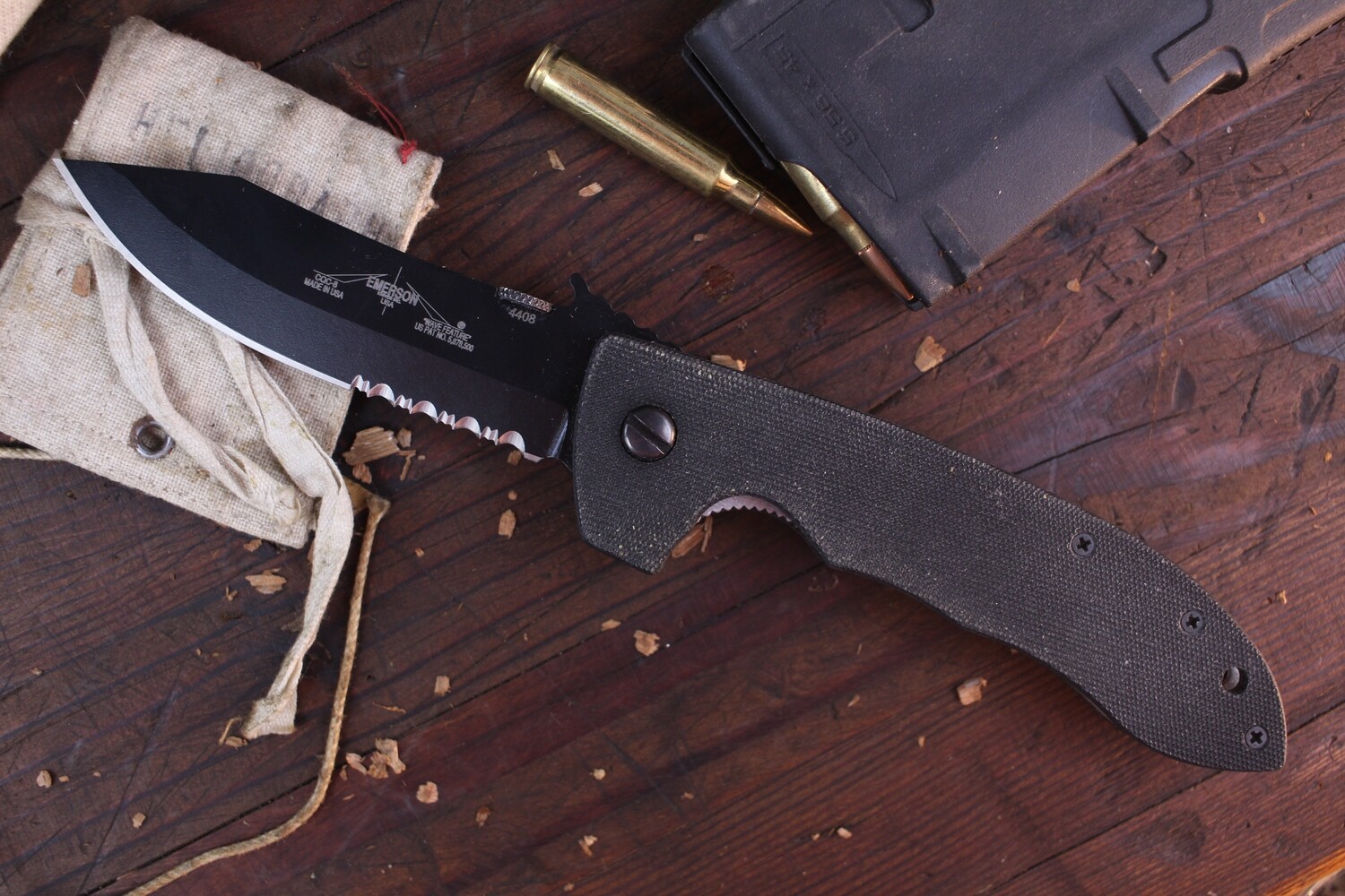 Emerson CQC-8 BTS 3.9&quot; Bowie Wave Folder/ Black G10 / Black Serrated 154CM ( Pre Owned )
