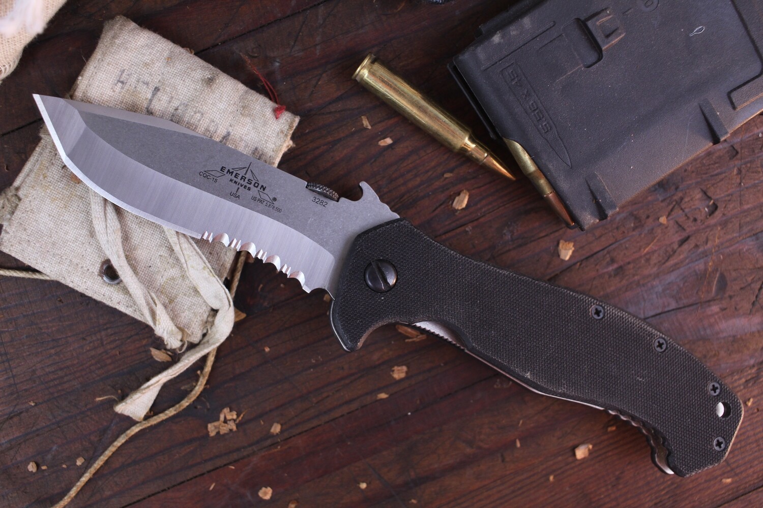 Emerson CQC-15 SFS 3.9&quot; Wave Hook Folder / Black G10 / Satin Serrated 154CM ( Pre Owned )