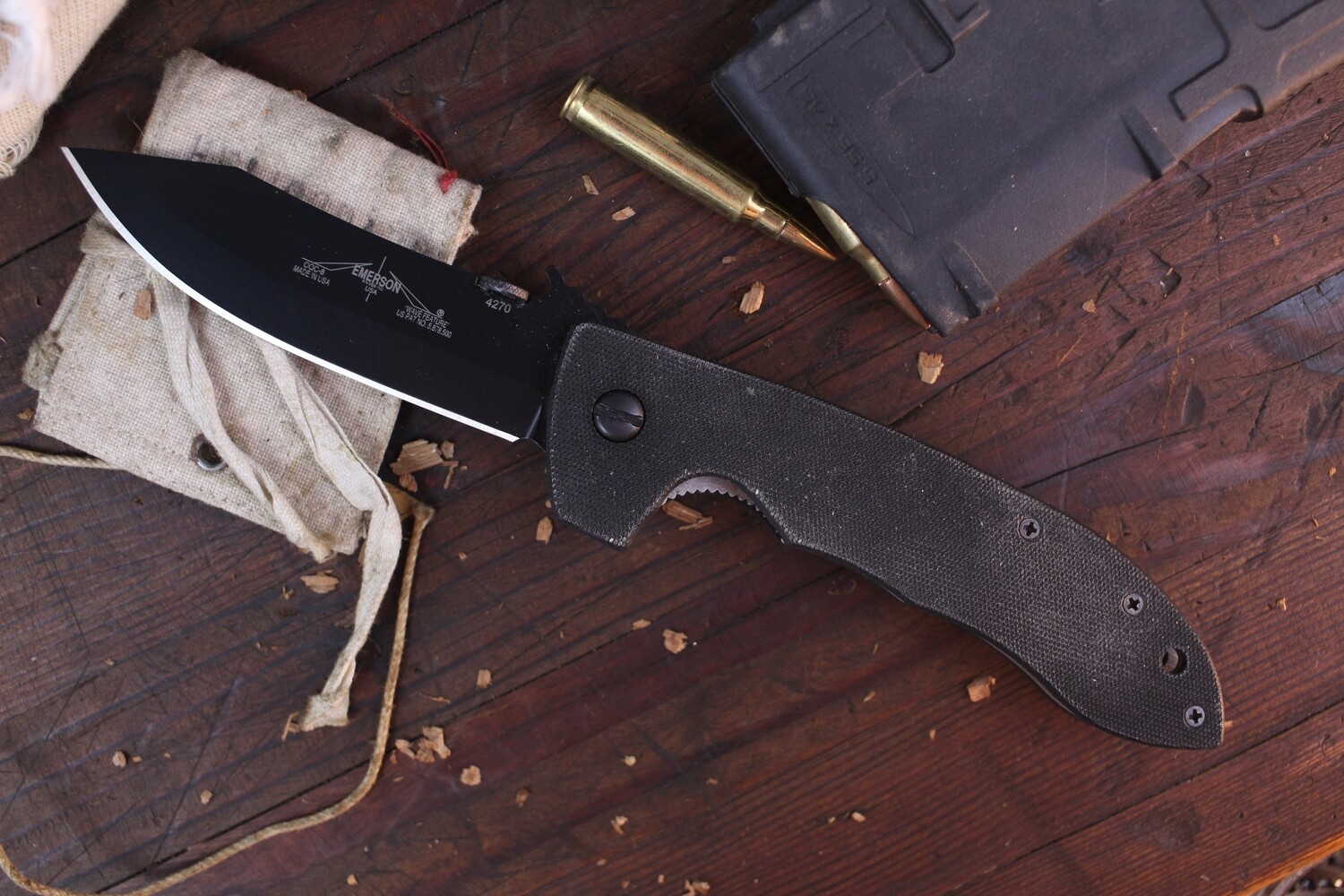 Emerson CQC-8 BT 3.9&quot; Bowie Wave Folder/ Black G10 / Black 154CM ( Pre Owned )