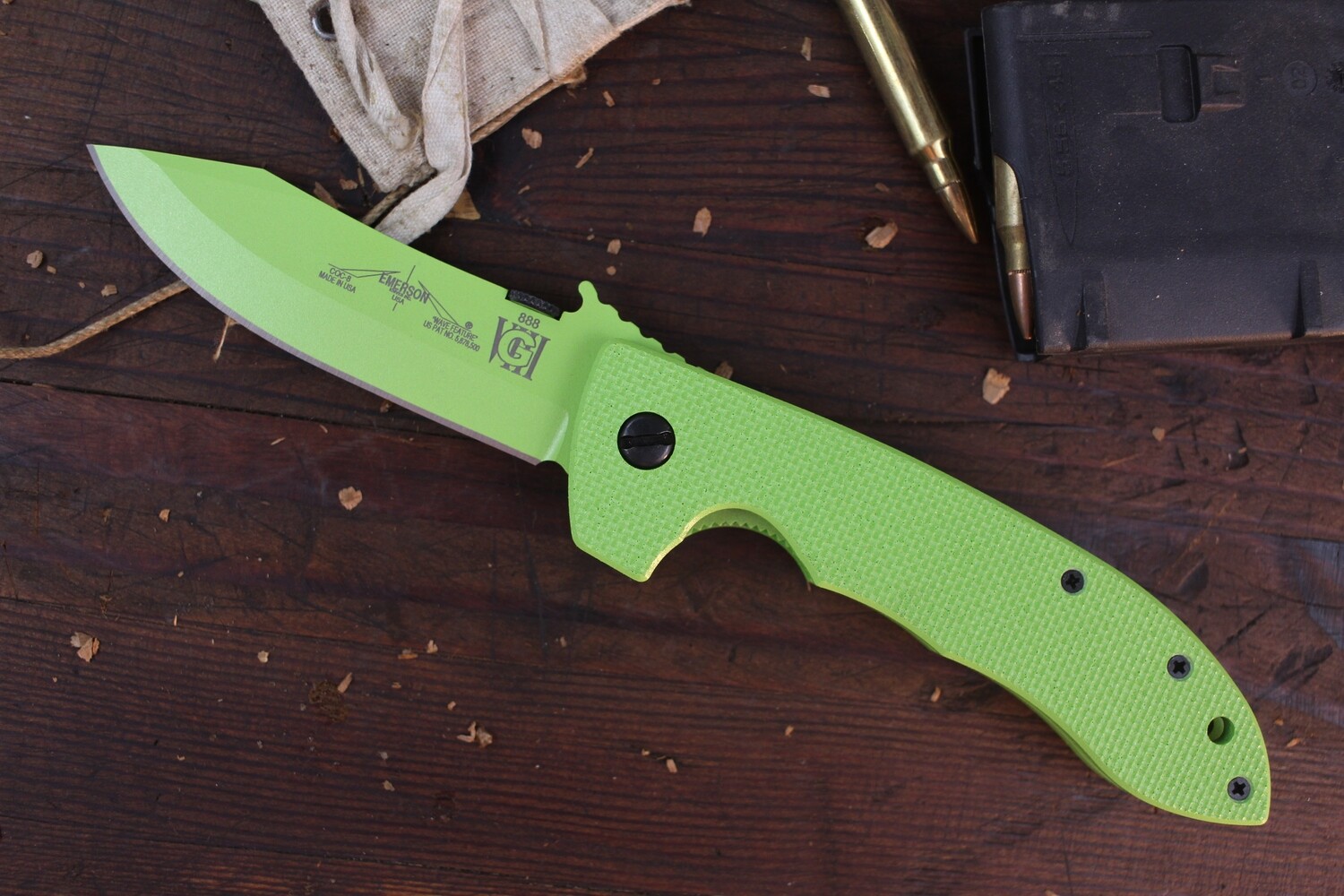 Emerson Limited Edition USN #8 &quot;Triple 8&quot; CQC-8  3.9&quot; Bowie Wave Folder / Green G10 / Green 154CM 