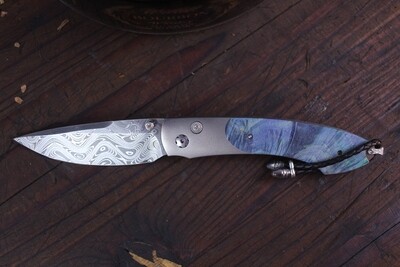 William Henry B12 Spearpoint  Blue Buckeye 3.06&quot; Button Lock Folder / Blue Buckeye &amp; White Quartz Gemstones / &#39;Boomerang&#39; Damas
