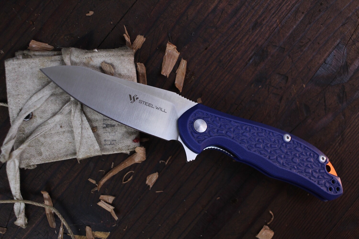 Steel Will Modus F25-13 3.25&quot; Liner Lock Flipper  / Blue FRN / Satin D2