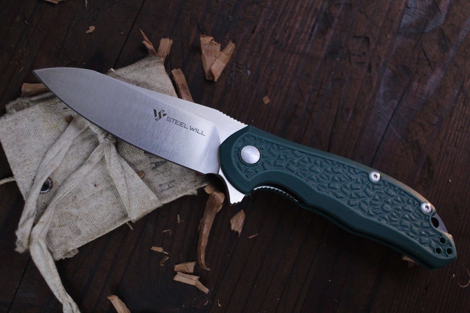 Steel Will Modus F25-12 3.25&quot; Liner Lock Flipper / Green FRN / Satin D2