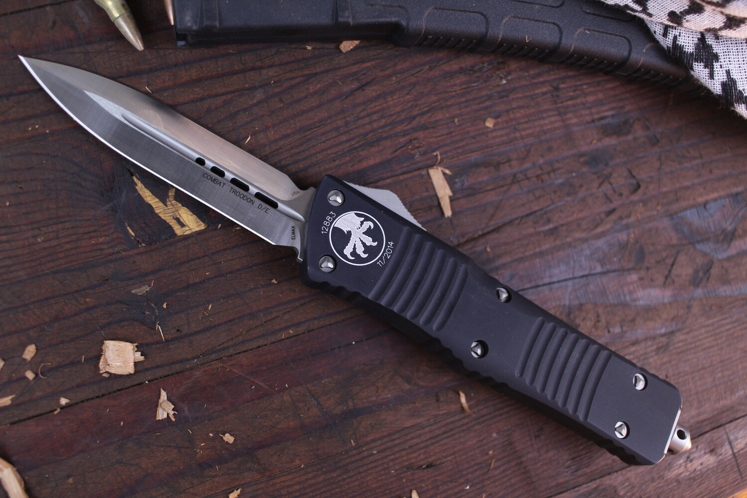 Microtech Combat Troodon 3.8&quot; D/E Automatic OTF  / Black Aluminum  / Satin Elmax  / 2014 (Pre Owned)