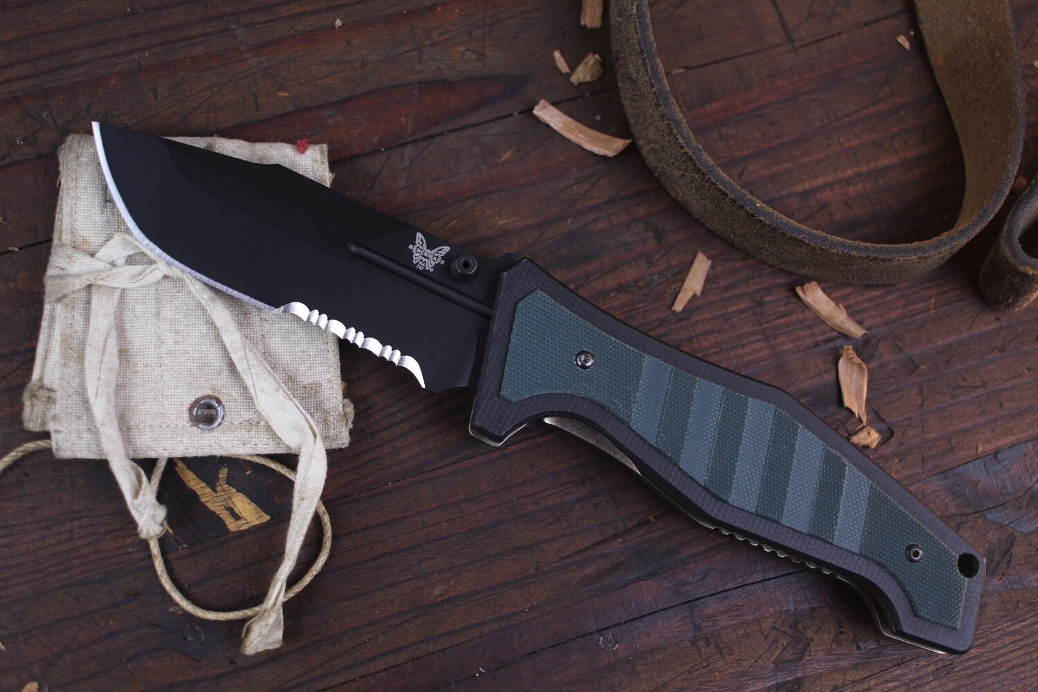 Benchmade Vicar 3.86&quot; Liner Lock Knife / Green-Black G10 / Black ( Pre Owned )