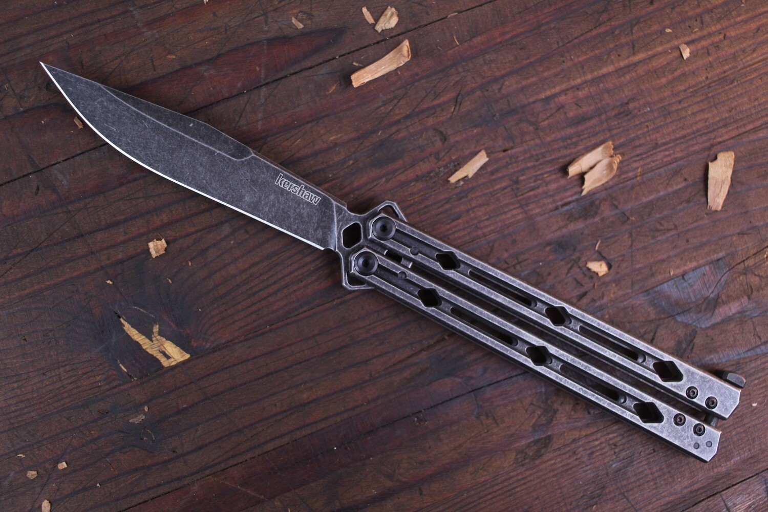 Kershaw Lucha 4.5&quot; Balisong / Stainless Handles / Blackwash Sandvik