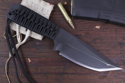 Strider XL-Tanto 5.125" Fixed Blade Knife / Black Paracord / Black Tool Steel ( Pre Owned )