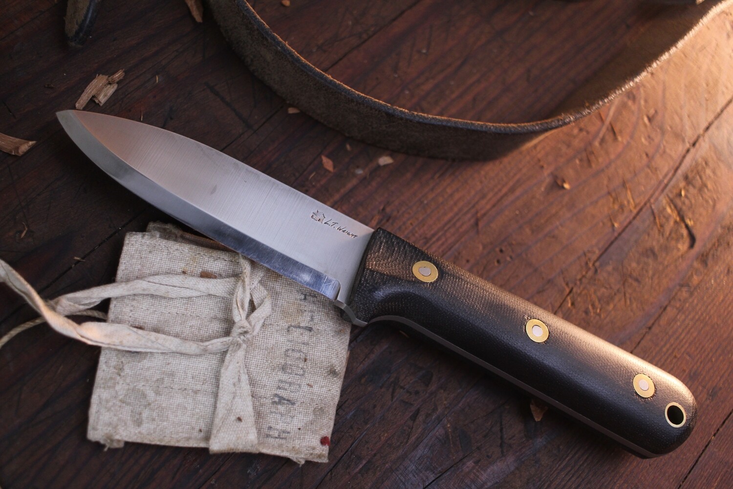 L.T. Wright Genesis 4.25” Fixed / Black Micarta / Satin Scandi Ground A2 HC