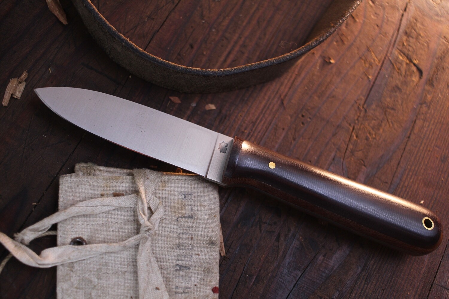 L.T. Wright Bushcrafter HC 3.95&quot; Fixed Blade / Double Red Micarta &amp; Natural Micarta Liners / Satin Flat Ground 1075