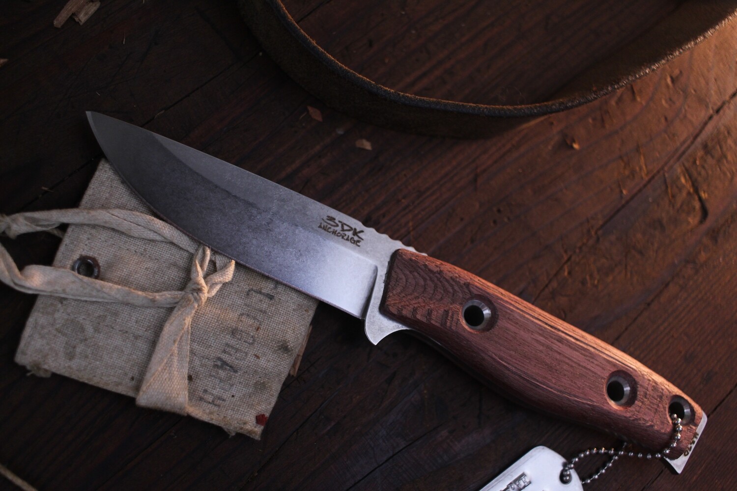 3DK MAK 4&quot; Fixed Drop Point, M390 Blade / Purple Heartwood Handle