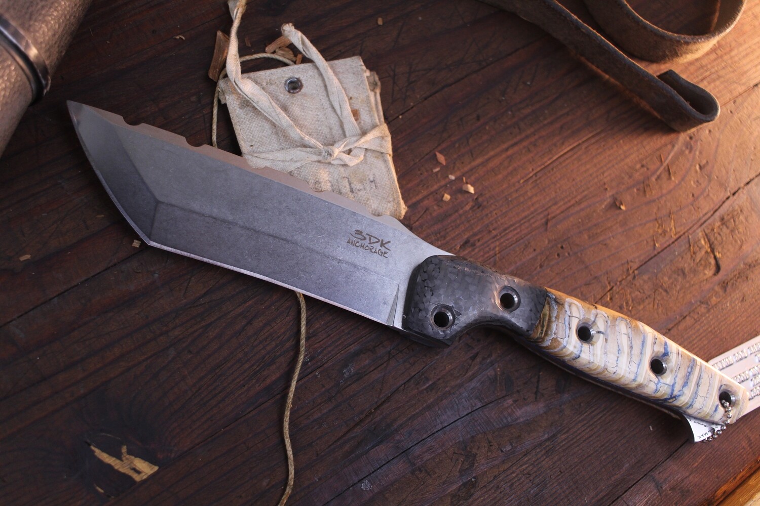 3DK Custom Amuk 6&quot; Fixed Tanto Point, Elmax Blade / Mammoth Tooth &amp; Carbon Fiber Bolsters