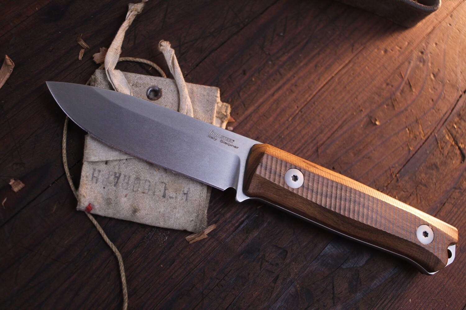 LionSTEEL B40 4&quot; Fixed Blade Knife / Santos Wood / Stonewash Sleipner Steel ( Pre Owned )