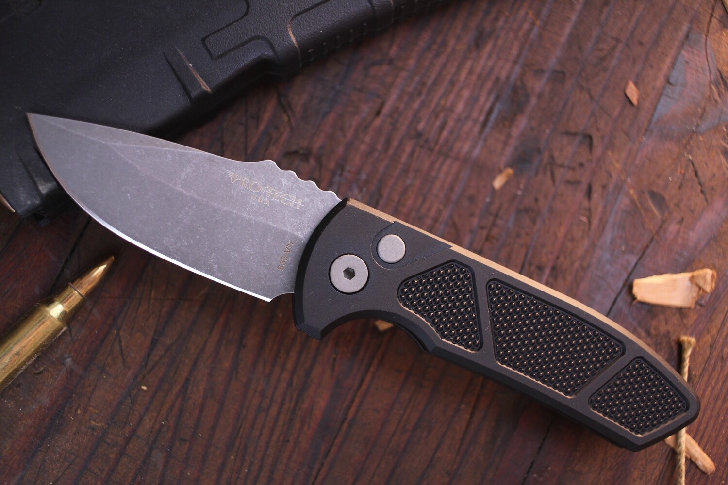 Pro-Tech Les George SBR 2.5&quot; Automatic Knife / Textured Black Aluminum / Acid Washed S35VN