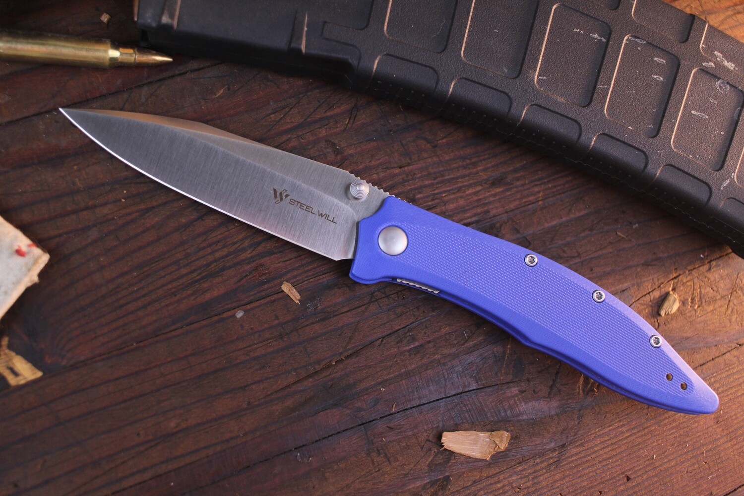 Steel Will Gienah 3.9&quot; Liner Lock Folder / Blue G-10 / Satin D2