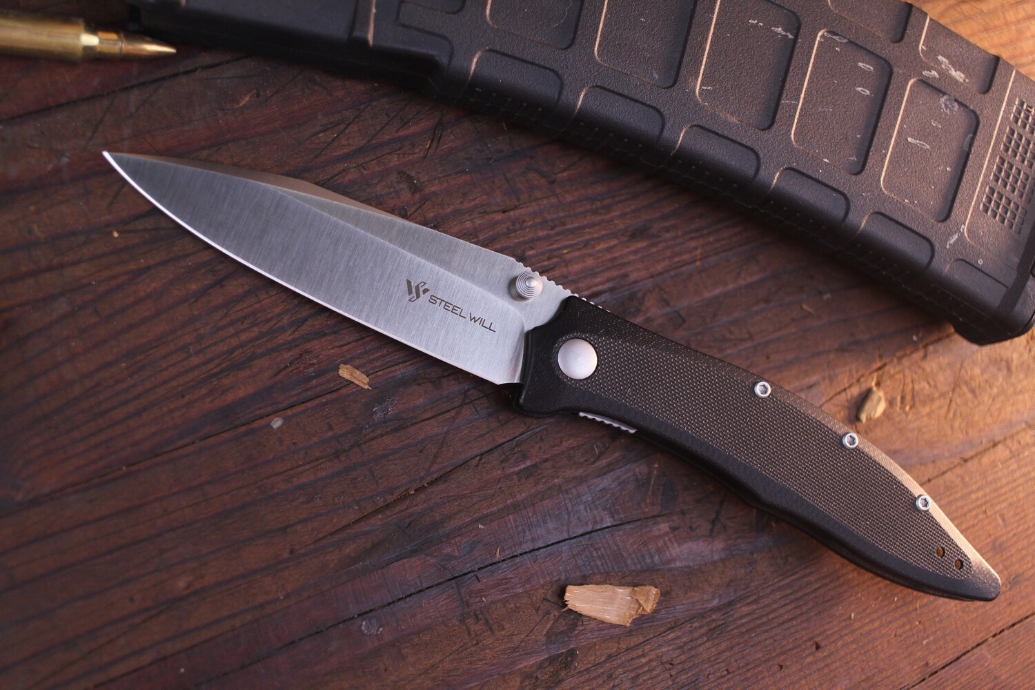 Steel Will Gienah 3.9&quot; Liner Lock Folder / Black G-10 / Satin D2
