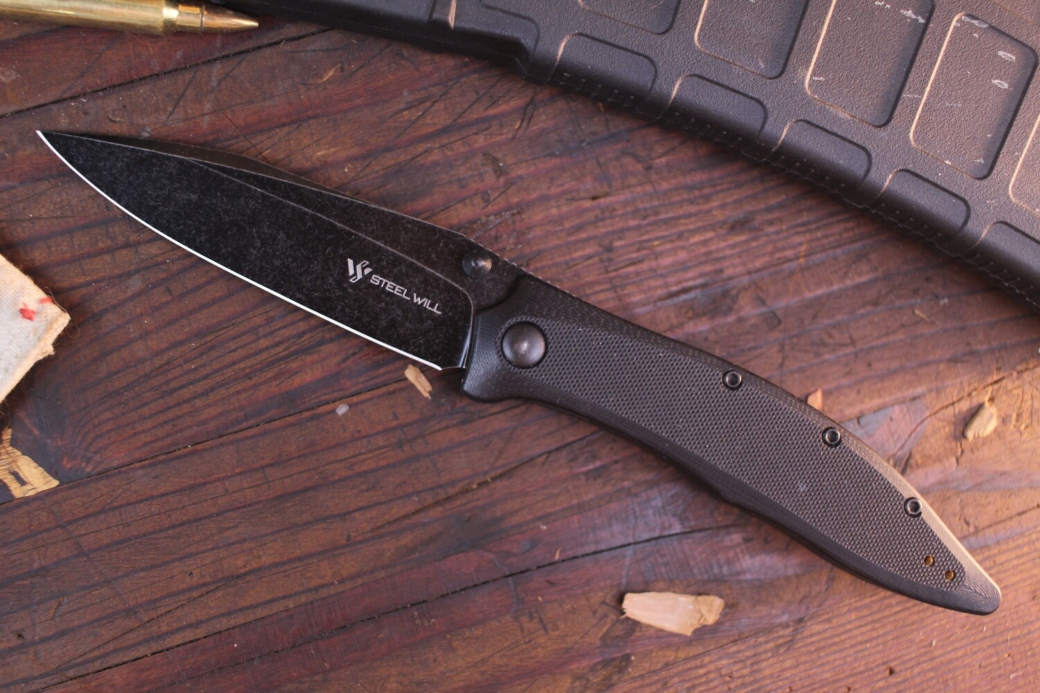 Steel Will Gienah 3.9&quot; Liner Lock Folder  / Black G-10 / Black Stonewash D2