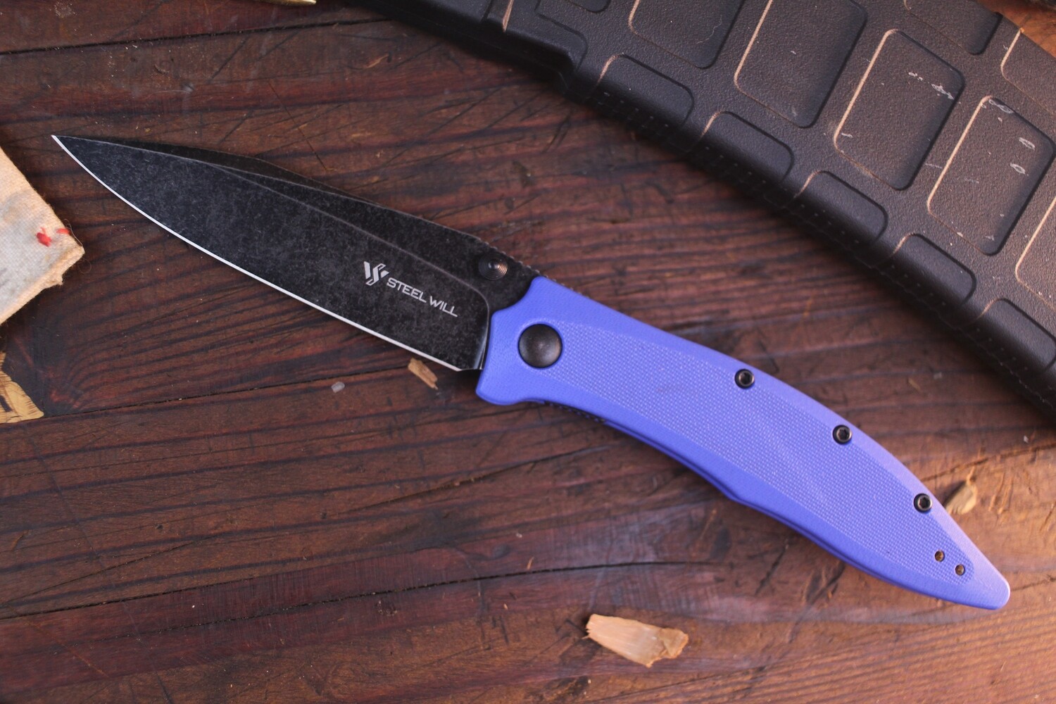 Steel Will Gienah 3.9&quot; Liner Lock Folder /  Blue G-10 / Black Stonewash D2