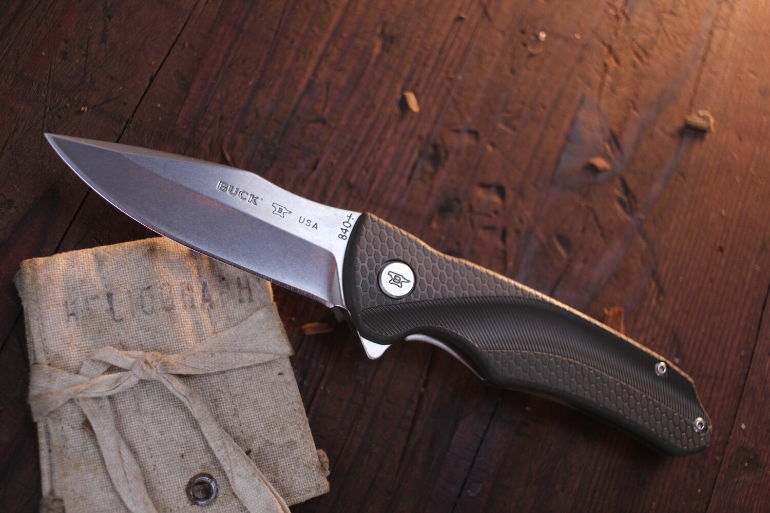 Buck 840 Sprint Select 3.125&quot; Linerlock Flipper / Green GRN Handles / Stonewashed 420HC Drop Point