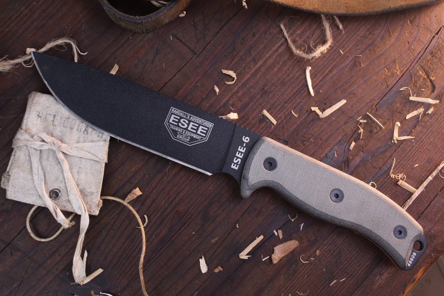 ESEE Model 6 6&quot; Fixed Blade Knife / Natural Micarta / Black 1095 / Custom Kydex Sheath ( Pre Owned )