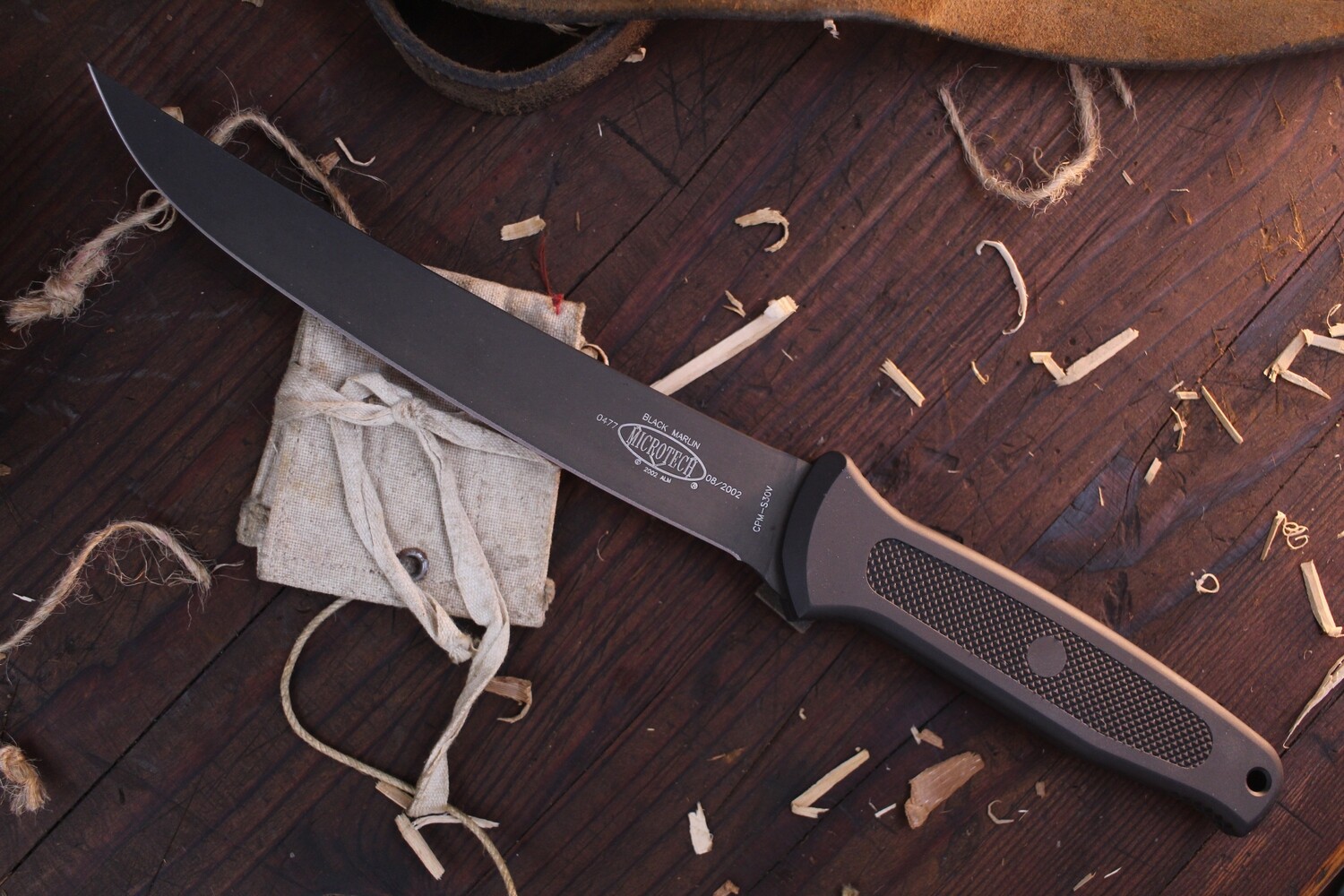 Microtech Classic Black Marlin 7&quot; Fillet Knife / Aluminum &amp; Rubber / Black CPM-S30V / #477 ( Pre Owned )
