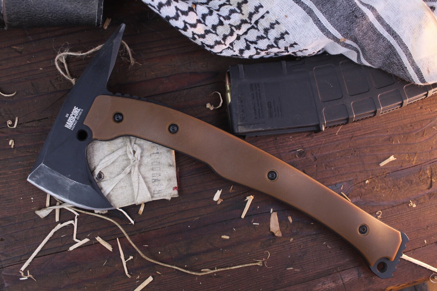 Hardcore Hardware Tactical Tomahawk Axe / Tan G10 / Black D2 ( Pre Owned )