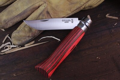 Opinel Knives No. 8 3.35” Folder / Red Laminated Birch / Satin Sandvik Stainless
