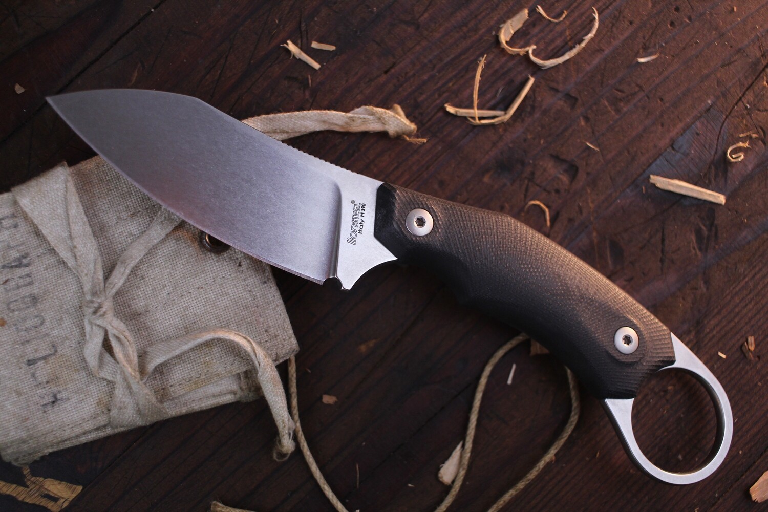 LionSTEEL H1 3&quot; Fixed Blade Knife / Black G10 Handle / Stonewash M390 Steel