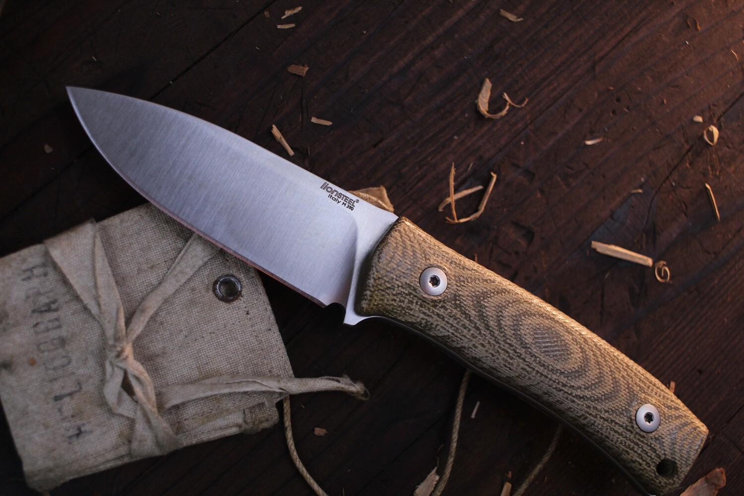 LionSTEEL M4 3.75&quot; Fixed Blade Knife / Green Canvas Micarta / Satin M390 Steel